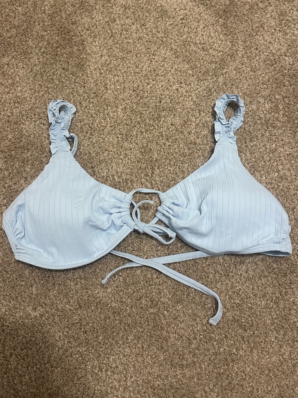 Hollister Pale Blue Ribbed Tie-Front Swim Top